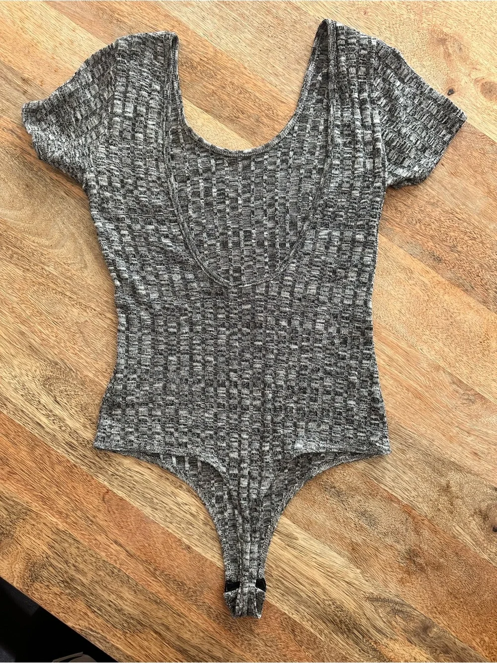 Gray Ribbed One-Piece Bodysuit